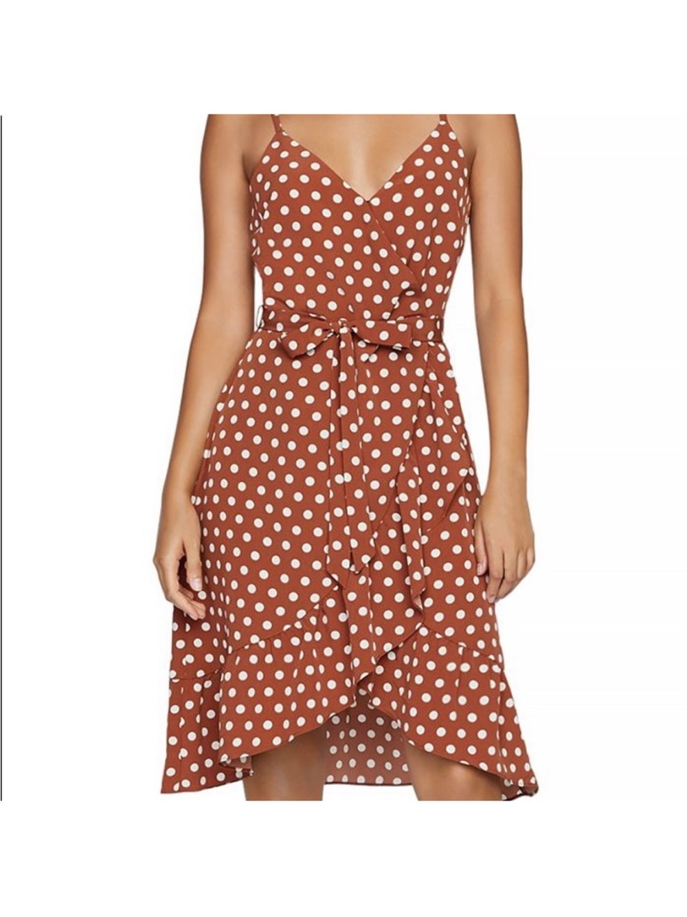 NWT Sanctuary Bianca Rust Polka Dot Wrap Midi Dress